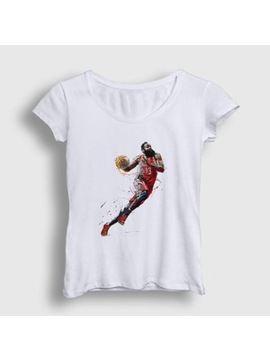 Presmono Kadın Beyaz Drive James Harden Basketbol T-Shirt