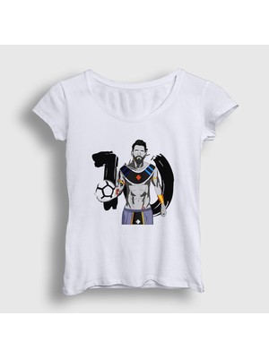 Presmono Kadın Beyaz 10 Soccer Futbol Lionel Messi T-Shirt
