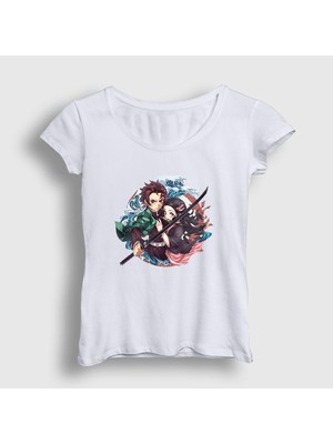 Presmono Kadın Beyaz Tanjiro Nezuko Anime Demon Slayer Kimetsu No Yaiba T-Shirt
