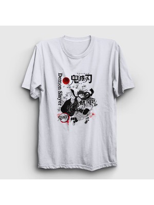 Presmono Unisex Beyaz Tanjiro Nezuko V2 Anime Demon Slayer Kimetsu No Yaiba T-Shirt