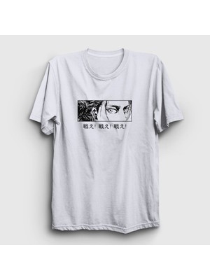 Presmono Unisex Beyaz Eren Yeager Flowers Anime Attack On Titan T-Shirt