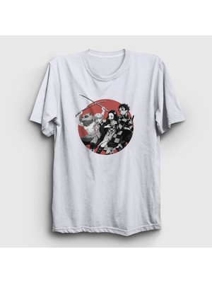 Presmono Unisex Beyaz Team Anime Demon Slayer Kimetsu No Yaiba T-Shirt