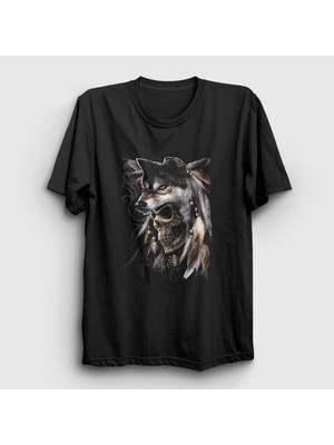 Presmono Unisex Siyah Skull Wolf Kurt T-Shirt
