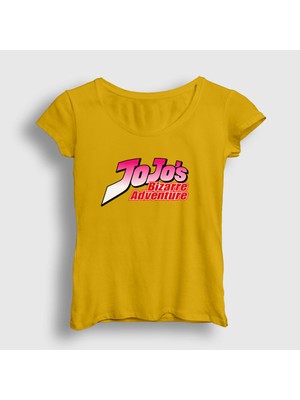 Presmono Kadın Sarı Logo Anime Jojo T-Shirt