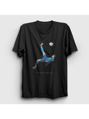 Presmono Unisex Siyah Reverse Shot Rövaşata Cristiano Ronaldo T-Shirt
