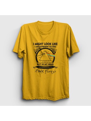 Presmono Unisex Sarı Listening To Pink Floyd T-Shirt