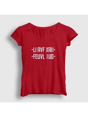 Presmono Kadın Kırmızı Seni Seviyorum I Love You Katlamalı Gizli Yazılı T-Shirt