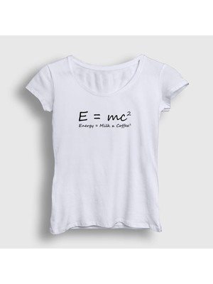 Presmono Kadın Beyaz Energy Milk Coffee Science Albert Einstein T-Shirt