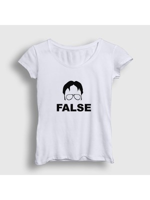 Presmono Kadın Beyaz False Dwight Schrute Dizi The Office T-Shirt