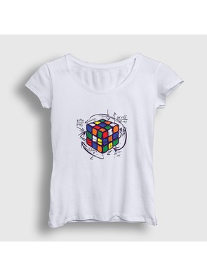 Presmono Kadın Beyaz Solving Rubiks Cube Rubik Kupu T-Shirt