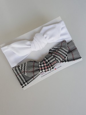 Swan Butik Kız Çocuk Bebek Bandana Toka Seti 2'li Gri Ekose Beyaz