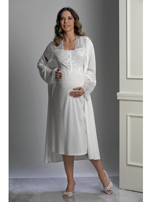 Lorian's Lohusa Pijama Takımı Viskon Kumaş Şık Tasarım 2'li Gecelik ve Sabahlık Seti