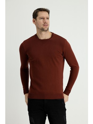 Kiğılı Bisiklet Yaka Slim Fit Dar Kesim Desenli Pamuklu Triko Kazak