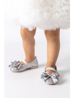 Le Mabelle Gümüş Fiyonklu Simli Kız Çocuk Ayakkabı Yüksek Topuklu Rahat Tasarım