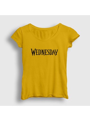 Presmono Kadın Sarı Logo Wednesday Addams Family Addams Ailesi T-Shirt