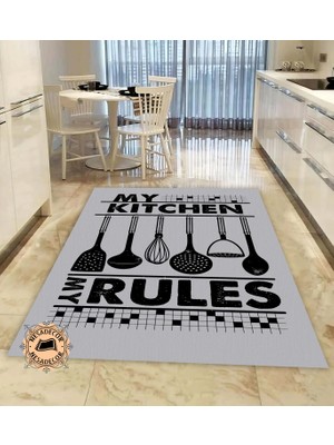 Nesa Decor Mutfak Halısı Modern My Kitchen Yazılı Halı Dijital Baskı Makinede Yıkanabilir Kaydırmaz Taban Bambu