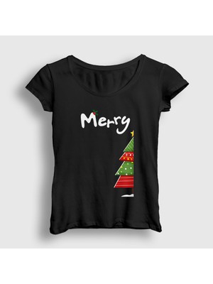 Presmono Kadın Siyah Merry Christmas Funny Yılbaşı T-Shirt