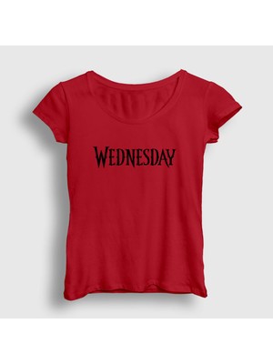 Presmono Kadın Kırmızı Logo Wednesday Addams Family Addams Ailesi T-Shirt
