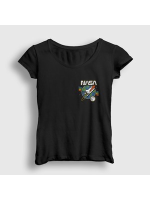 Presmono Kadın Siyah Rocket Nasa Space Uzay T-Shirt