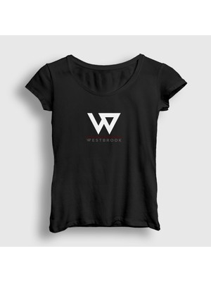 Presmono Kadın Siyah Logo Russell Westbrook T-Shirt