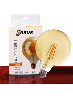 Orbus G125 6W Filament Bulb Amber E27 540LM RA80 220- 240V/50Hz Ampul - 2200K Sarı Işık