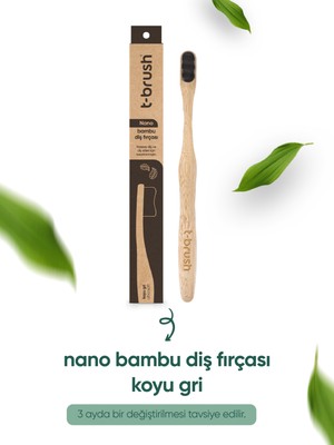 T-Brush Nano Vegan Bambu Diş Fırçası Ultra Soft Koyu Gri Hassas Dişler için Yumuşak Kıllar