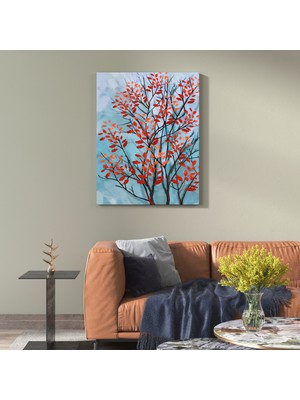Dünyatablo Kırmızı Yapraklar Soyut Dekoratif Kanvas Tablo