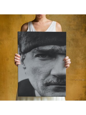 Dünyatablo Atatürk Portre Tablosu Mustafa Kemal Atatürk Dikdörtgen Dekoratif Kanvas Tablo
