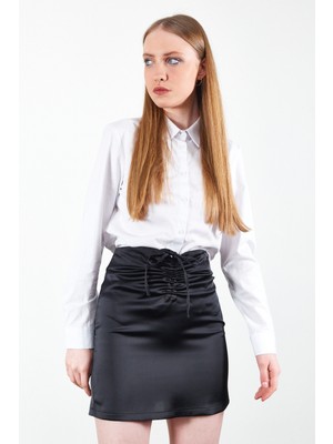 Manche Beyaz Poplin Kadın Gömlek Uzun Kol Düz Renk Günlük Stil Slim Fit