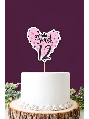 Neşeli Günlerim Sweet 12 Pembe-Siyah Pasta Süsü Kalın Kağıt