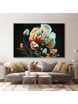 SML Tablo Beyaz Zambak Çiçeği Pamuklu Küçük Çiçekler Pampas Dekoratif Kanvas Tablo