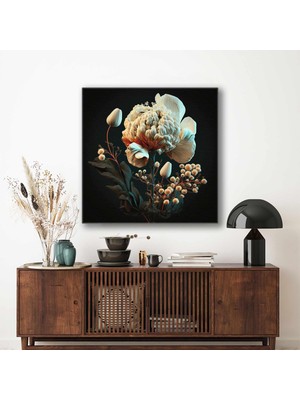 SML Tablo Beyaz Zambak Çiçeği Pamuklu Küçük Çiçekler Pampas Dekoratif Kanvas Tablo