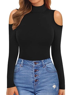 By Serkan Design Kadın Siyah Balıkçı Yaka Uzun Kollu Ipek Jarse Bodysuit