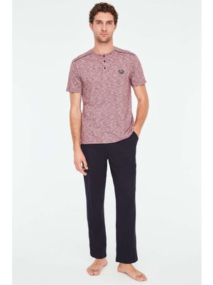 Mod Collection Erkek Mürdüm Patlı Pijama Takımı Düz Desenli Pamuklu Rahat Tasarım
