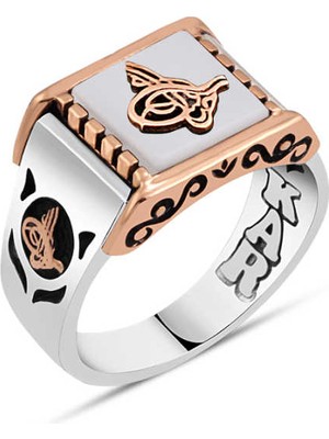 Amberkan Beyaz Oniks Taş Üzeri Tuğralı Erkek Yüzük