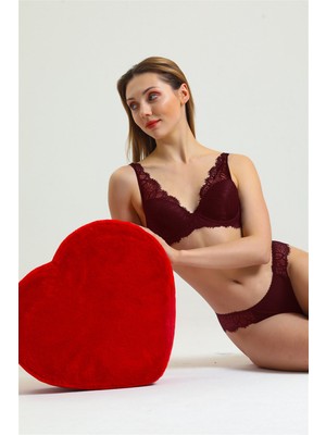 Magic Form 3685 Kadın Bordo Ince Dantelli Süngerli Sütyen