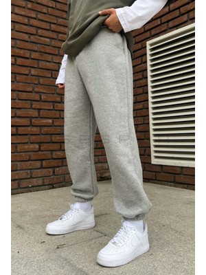 BSBSPOR Gri Bol Rahat Eşofman Altı Içi Şardonlu Jogger