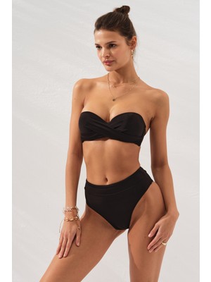 Pierre Cardin Bonie Dolgulu Straplez Yüksek Bel Bikini Takım Siyah 231225