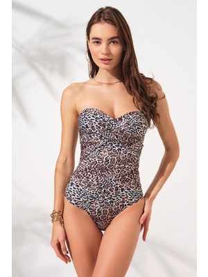 Pierre Cardin Bandy Kaplı Straplez Mayo Leopar 231132-D