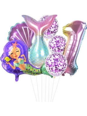 Best Parti Deniz Kızı Kuyruğu Deniz Kabuğu Rakam Balon Seti 1 Yaş