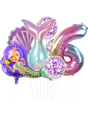 Best Parti Deniz Kızı Kuyruğu Deniz Kabuğu Rakam Balon Seti 6 Yaş