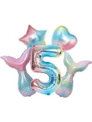 Best Parti Deniz Konsept Kuyruğu Kalp Yıldız 5 Yaş Folyo Balon Set