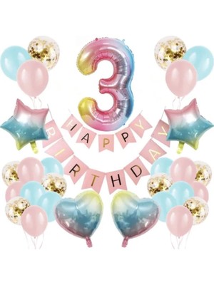 Best Parti Renkli Folyo Balon Rakam Set Dogum Günü Süsü Yaş 3