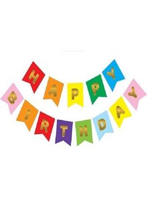 Partici Renkli Gold Happy Yaldızlı Banner