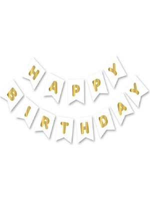 Partici Beyaz Gold Happy Yaldızlı Banner