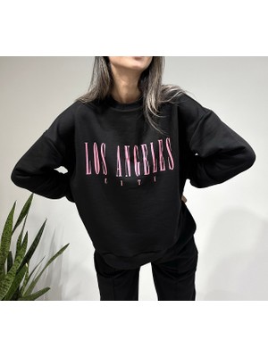 Quackgrass Kadın Oversize New Yorkbaskılı Siyah Sweatshirt