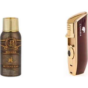 Bordo Üç Torch Çakmak ve Bodega Premium Gazlı Bütan Gaz 100 ml Seti