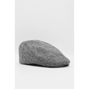 Siyah Beyaz Balıksırtı Desenli Erkek Yün Kasket