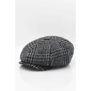 Erkek Ekose 8 Parça Yünlü Gri Kasket Şapka