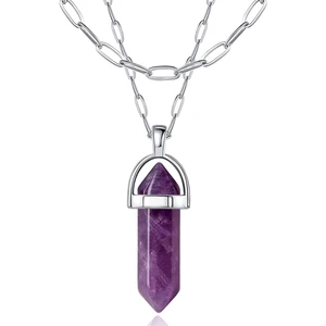 Trend Collection Ametist Mor Doğal Taş Kristal Kadın Kolye